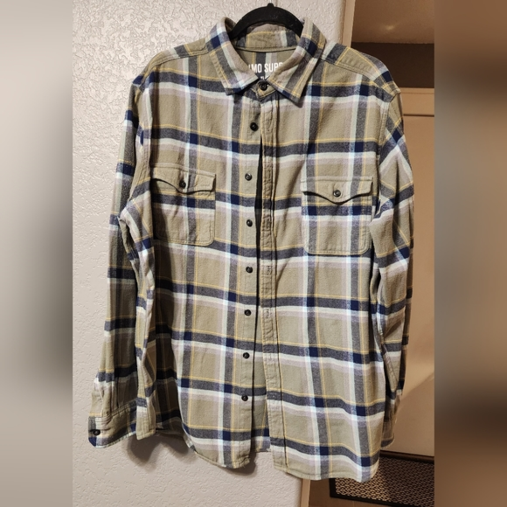 Mossimo Retro Green & Blue Heavy Weight Flannel Shirt, Size XL